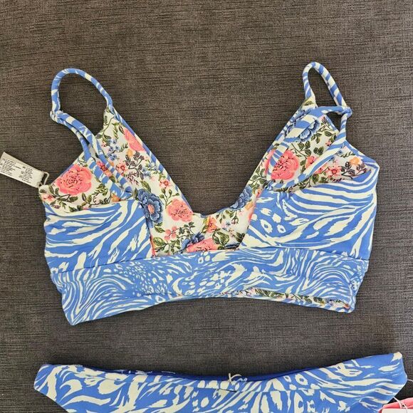 Maaji Iris Wild Daydream Reversible Bralette thin Side Bikini Bottom Size Small - Picture 10 of 16